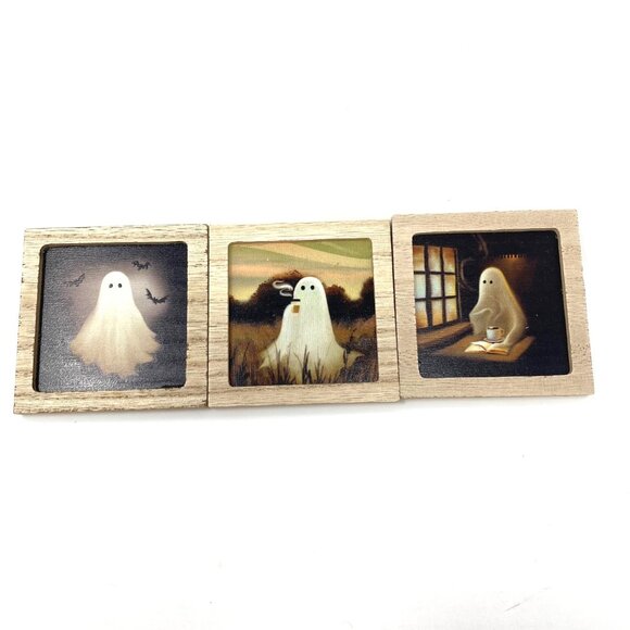 Target 2025 Halloween Ghost Art Wood Frame Magnets Set of 3 Decor Bats Coffee - Picture 2 of 10